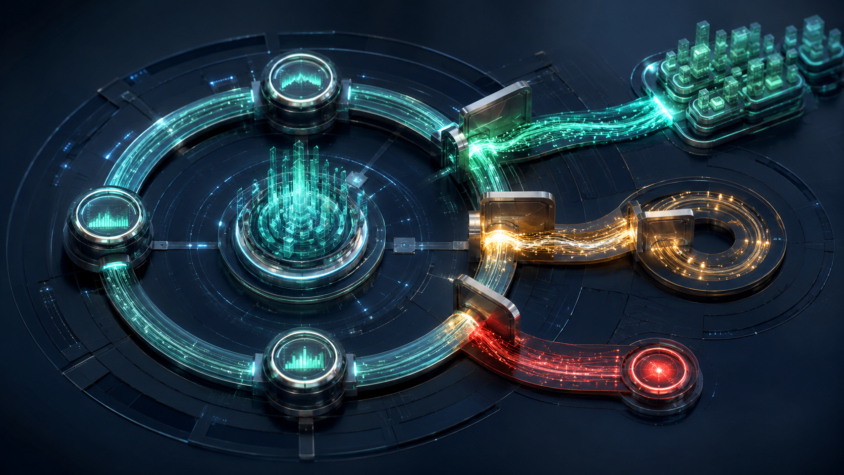 A continuous value-governance loop routing an AI initiative toward scale, correction or stop.