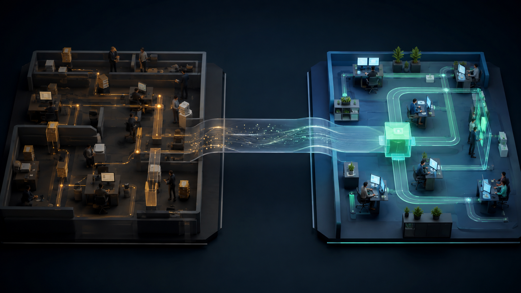 Current and AI-enabled future workflows connected by an evidence bridge.