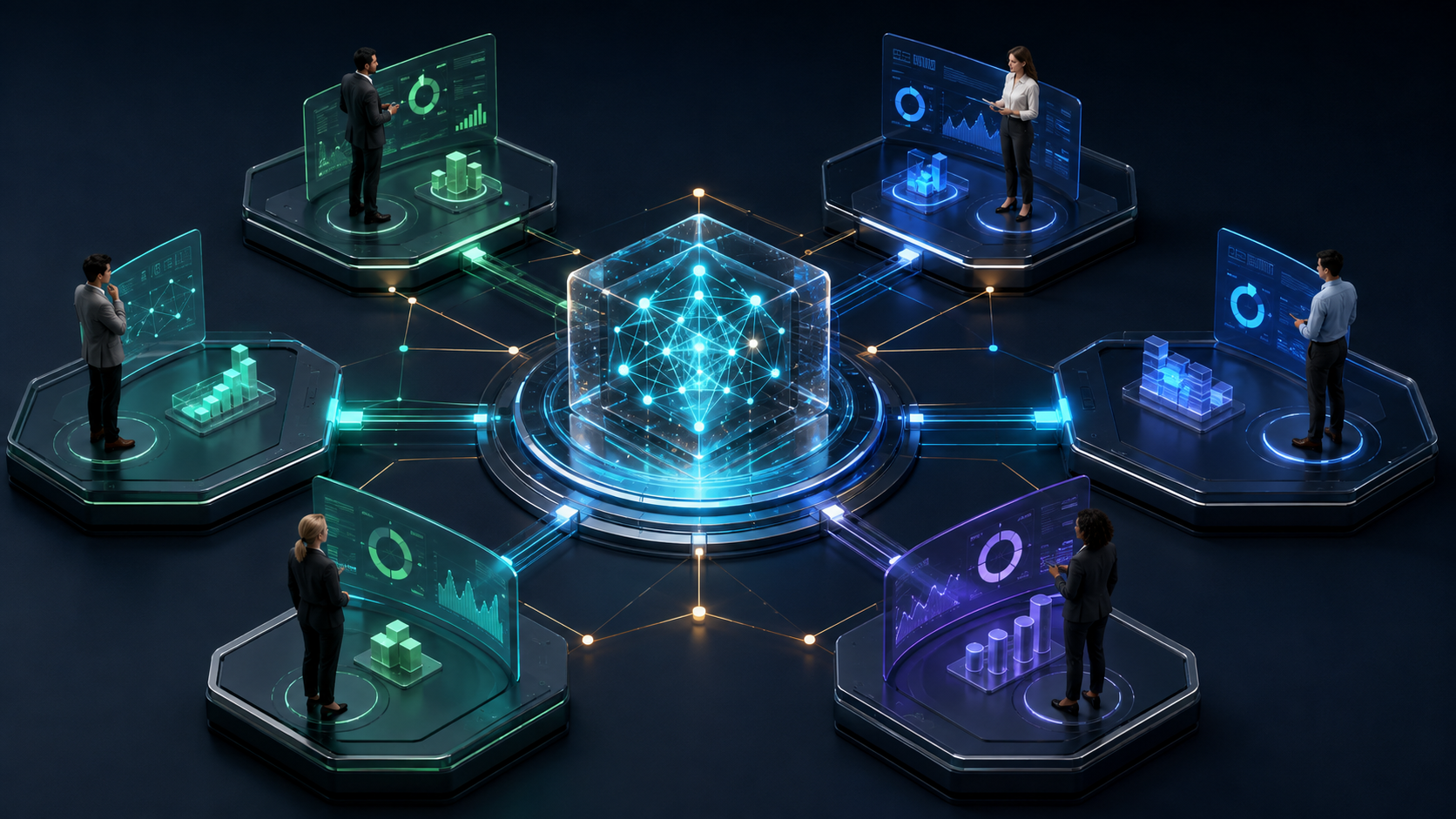 Cross-functional AI benefits connected to named owners around one shared initiative.