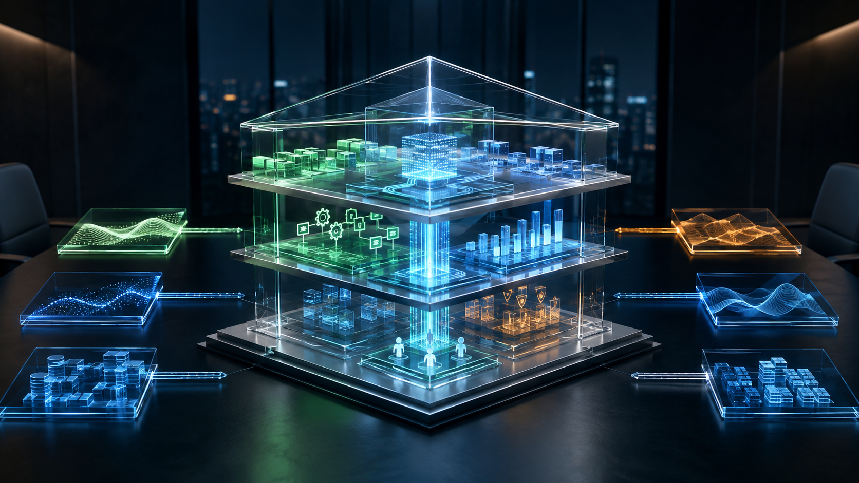 A transparent AI business-case structure connecting workflow, value, feasibility, risk and ownership.