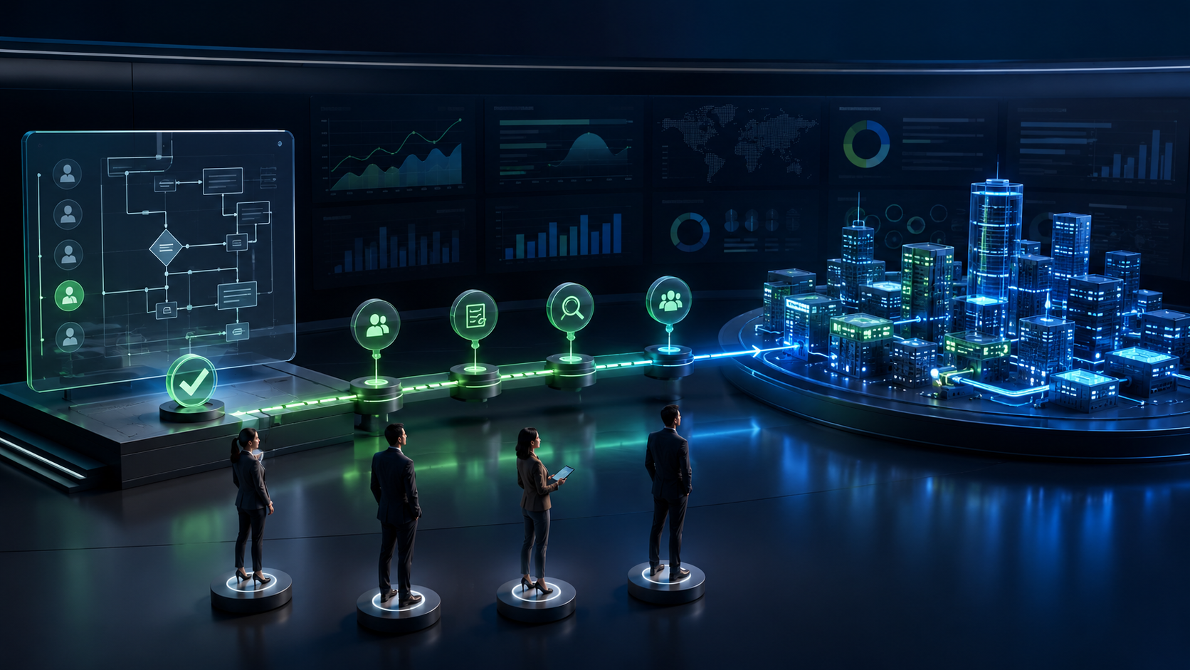 An approved AI plan becoming operational value through monitored checkpoints and accountable owners.